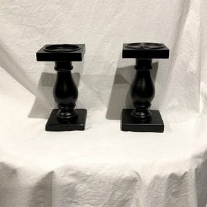 Black Wood Candle Holders (2)